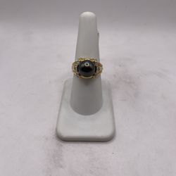18kt Gold Engagement Style Ring w/ Black Pearl And Dia Chips