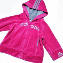 ✨ ADIDAS BABY VELOUR TRACKSUIT JACKET INFANT 3 MO BRIGHT HOT PINK BARBIE PINK✨