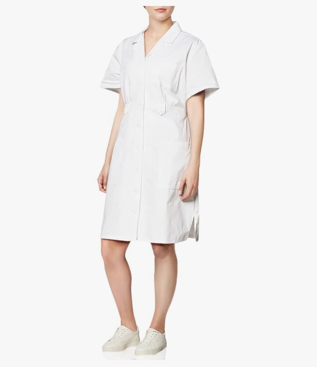 White Scrub Pinning Nursing Dress
