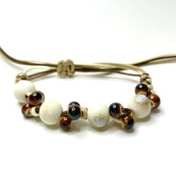Bracelet Chocolate & Vanilla ceramic cord white brown beaded boho