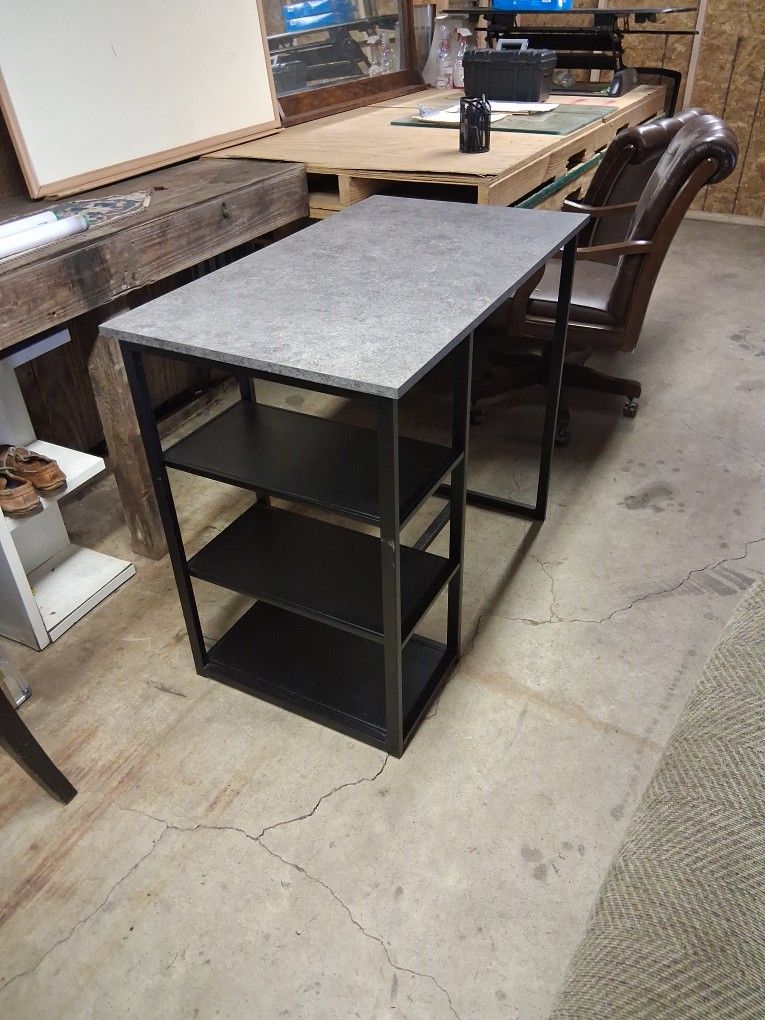 3 Piece Island Counter Slash Dining Table With 2 Grey Suede Barstools