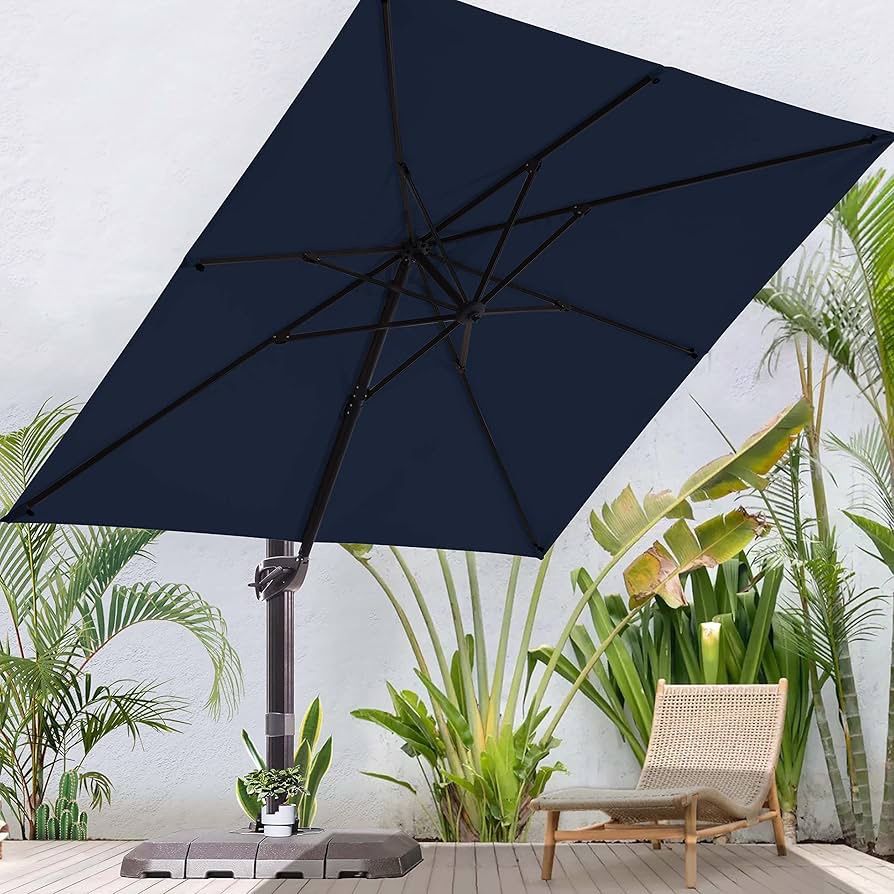 BLUU SEQUOIA 9x9 Ft Square Patio Umbrella Outdoor Rectangular Cantilever Offset Umbrellas with 360°Rotation All Aluminum Frame, Infinite Tilt & Soluti