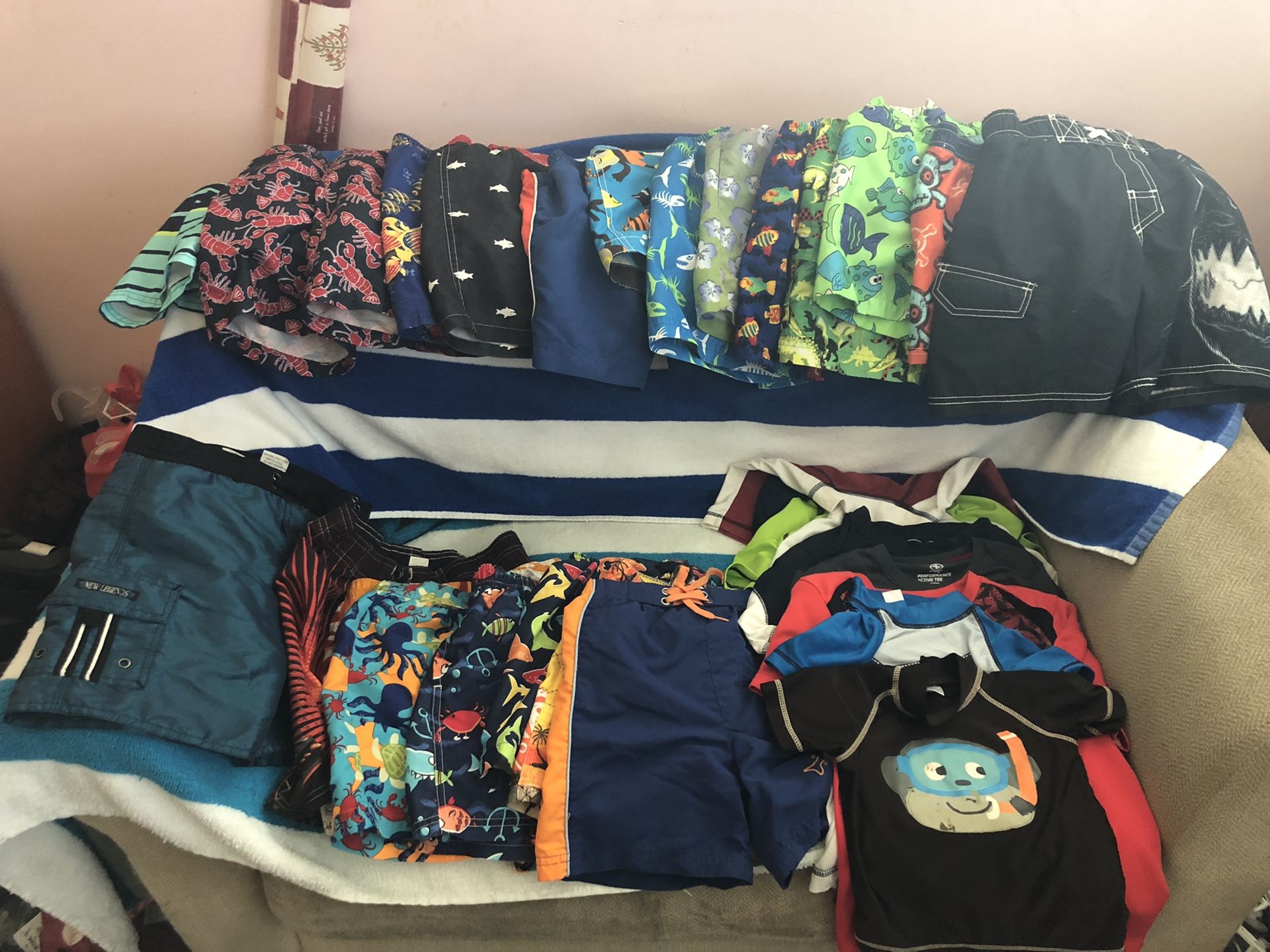 Boys board shorts and rash guards