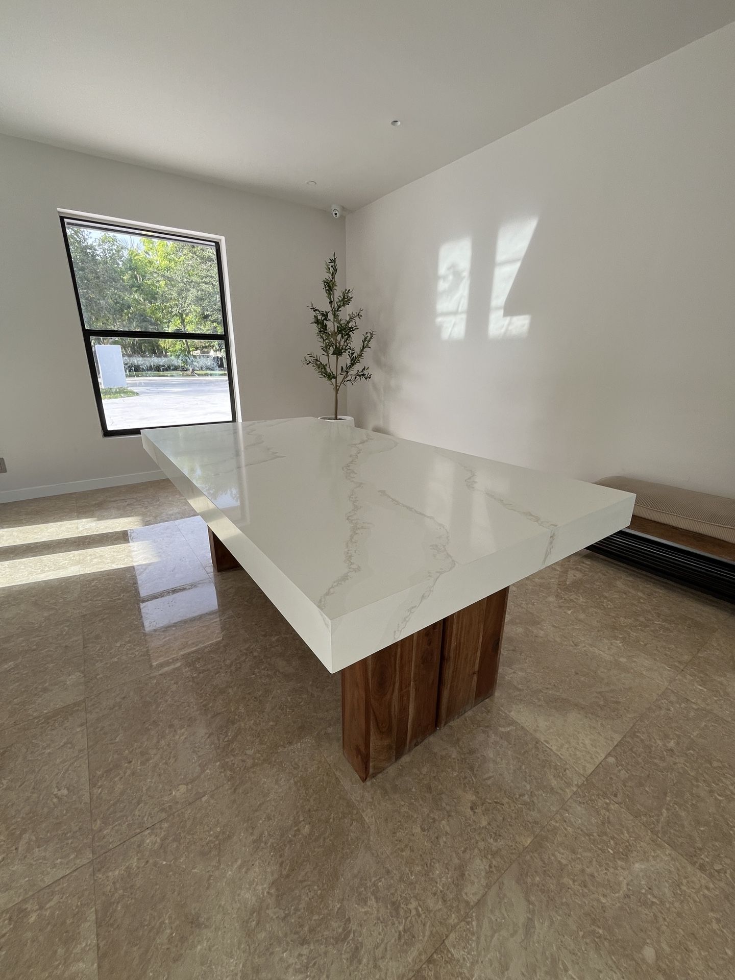 Calacatta Gold With Hardwood Walnut Base Dinning Table