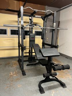 Weider Club C650 full power cage with bench and Olympic barbell