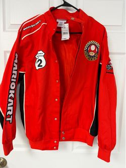 Mario Kart Men’s Adult Red and Black Canvas Racing Jacket S NWT