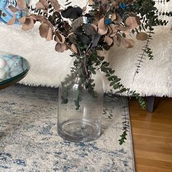 Huge Glass Vase With Dried Eucalyptus