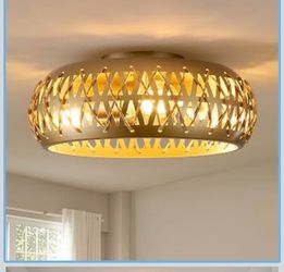 Gold Metal Round Flush Mount Ceiling Light, Hardwired, E26 Base, 15.74in