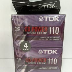 TDK CD Power 110 Superior High Bias blank audio cassette tapes in a 4-pack NEW Sealed 