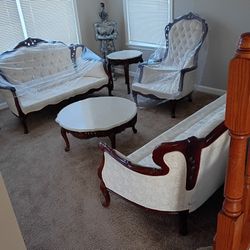 Antique Couch And Love Seat Set With Tables. 