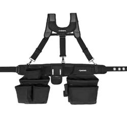Husky 16-Pocket Black Carpenter's Tool Belt with Suspenders