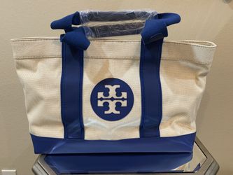 TORY BURCH SURF BLUE CANVAS TOTE NEW