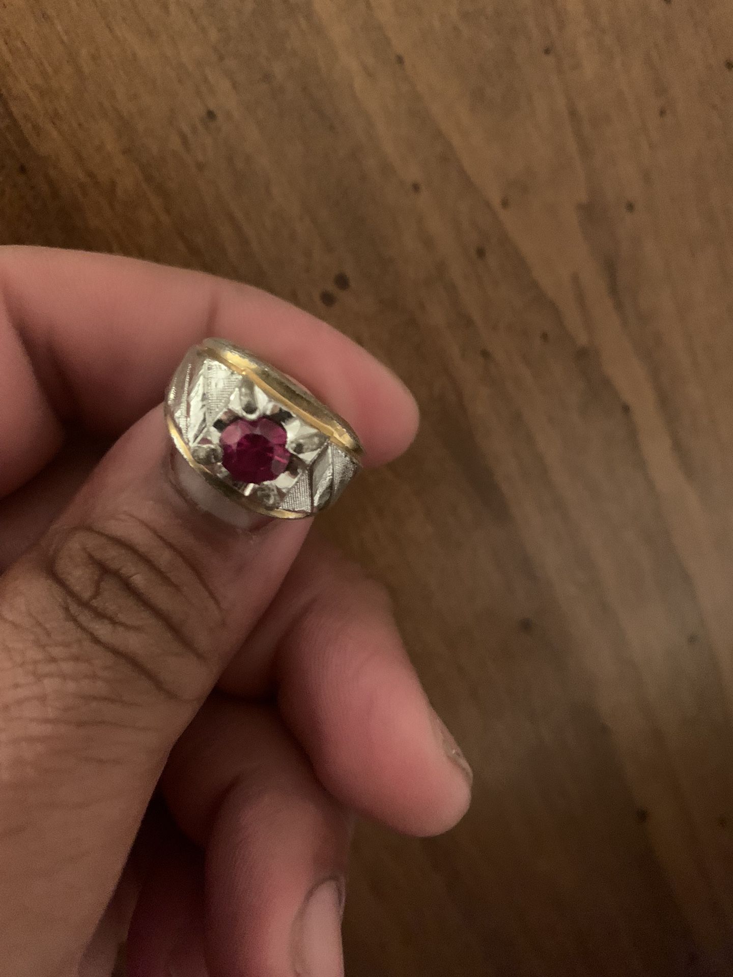 14KT GE Espo Ring - Gold and Silver with CZ Ruby Gem