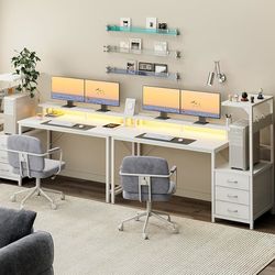 59 Inch Gaming Desk with USB Charging Ports & LED Light- Reversible Computer Desk with Storage Shelves & Monitor Stand, Modern Gamer Desk Table with F