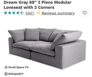 Dream Gray 88'' 2 Piece Modular Loveseat with 2 Corners (Retail: $1100)
