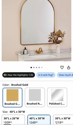 Arched Mirror Brushed Gold 40x30 - brand new in box