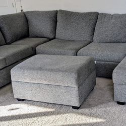 Living Spaces Hampsted Grey Sectional Chaise + Ottoman 