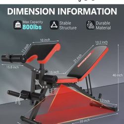 ✌️ OPPSDECOR 800LBS Adjustable Weight Bench, Workout Bench for Home Gym, Weight Bench with Leg Extension and Leg Curl, Preacher Curl Bench, Gym Bench 