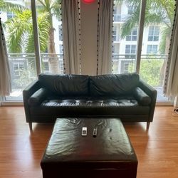 Gilmore 86.5* Black Genuine Leather Arm Sofa by Corrigan Studio® With Ottoman