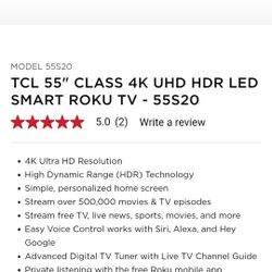 55' Smart Roku TV with Wall Mount 