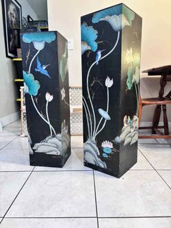 Pair Of Vintage Chinese Wood Pedestal Stands- 42”H 38.5”H