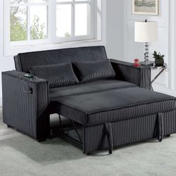 Brand New Black Corduroy Convertible Sofa Sleeper 