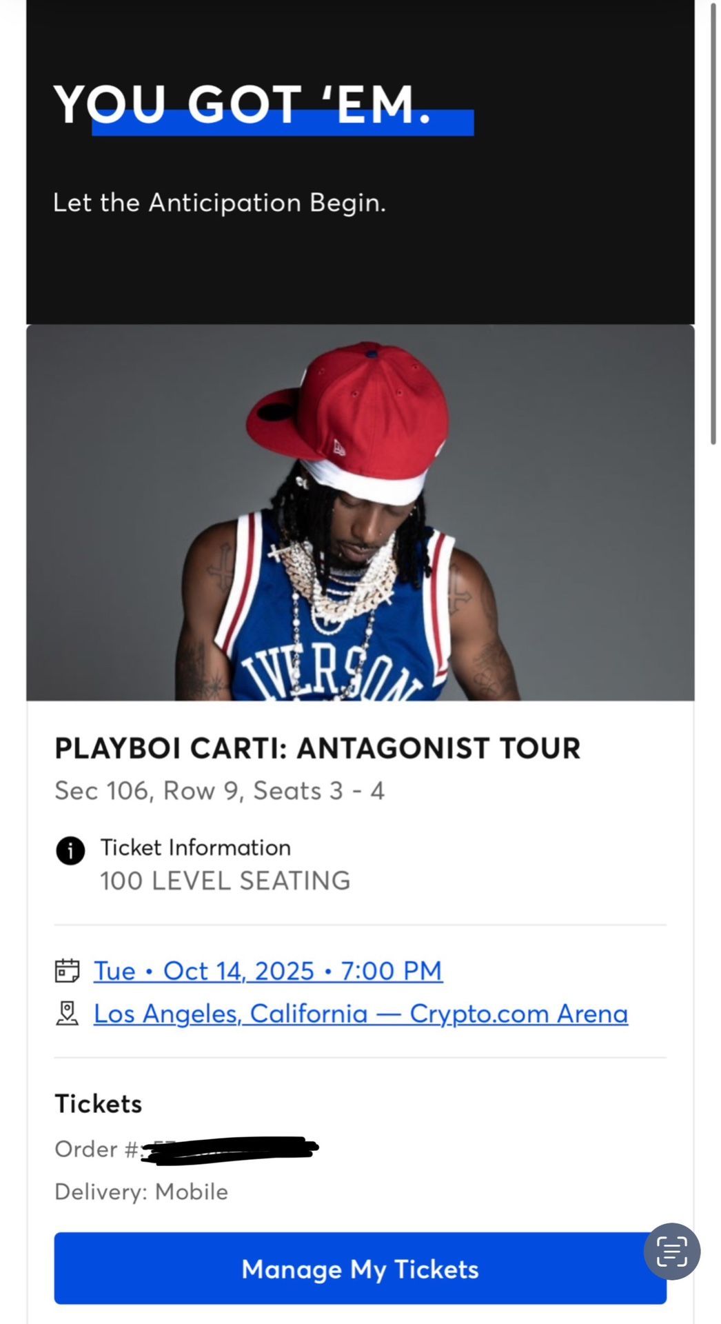 Playboi Carti antagonist 2.0 Tickets (2)