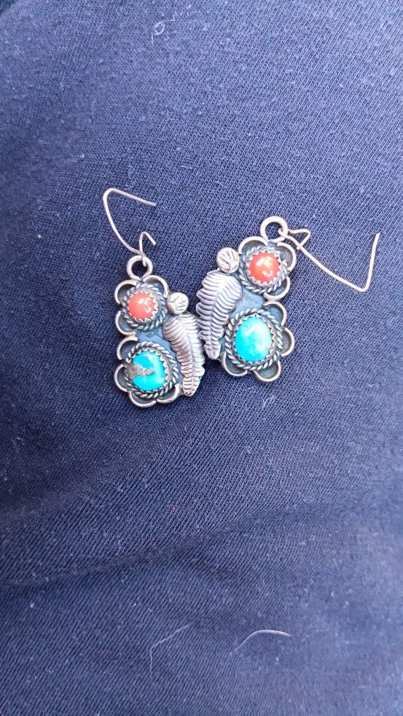 Various Navajo Silver And Turquoise Jewlery With Artist Stanp On Back
