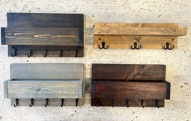 Wooden Entry Way Coat Rack Hanger, Wall Floating Shelf, Leash Mail Holder Hooks