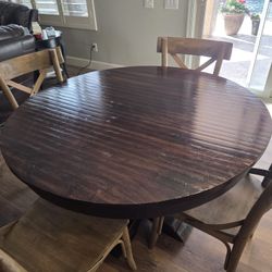 Brown Round dining table and chairs
