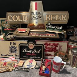 Vintage Lot Of Beer Memorabilia Bar Room Man Cave Collection