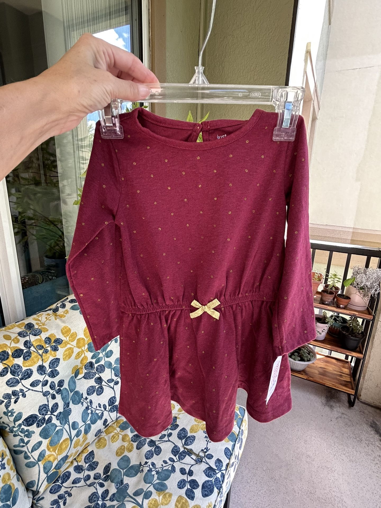 Toddler Girl 2T (24 Months) Carter’s Burgundy Polka Dot with Gold Bow Dress (Christmas) NEW WITH TAGS