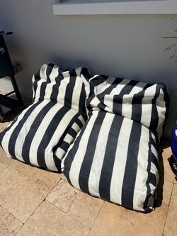 Set of 2 Black & White Striped Outdoor Bean Bag Chairs