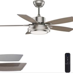 42 Inch Nickel Ceiling Fans with Lights and Remote Control for Bedroom, Modern Ceiling Fan with Quiet Reversible DC Motor, 3CCT, Dimmable, LED for Liv