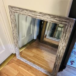 Large Gray Rustic Farmhouse Wall Mirror – Distressed Wood Frame (Or Best Offer)  