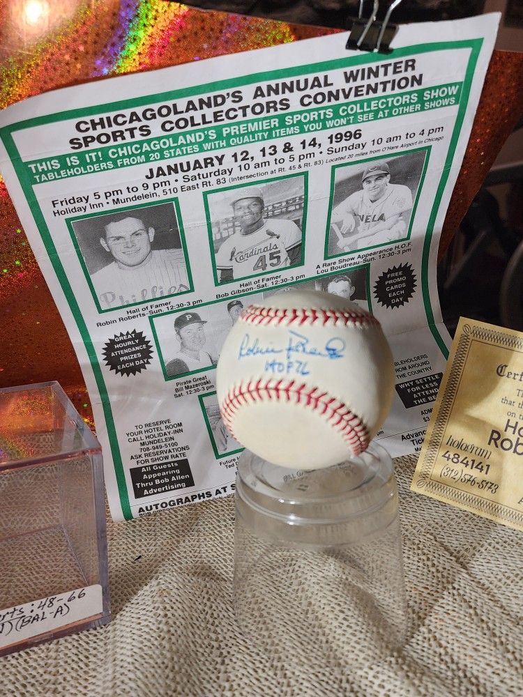 Robin Roberts Autographed M.L.B HOF Inscription - Phillies w/COA SCHEDULE FROM SHOW, BALLCUBE