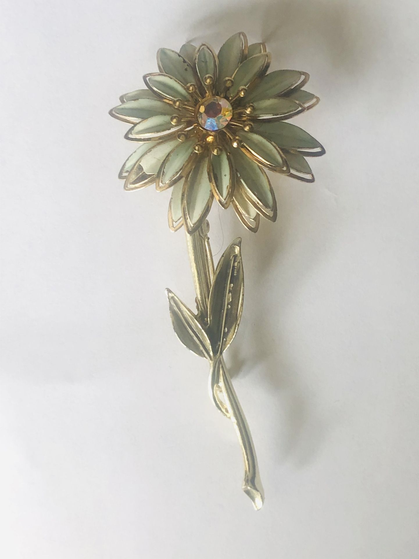 Vintage brooch Signed Coro Hand Painted Sunflower With Rhinestone 4 inches