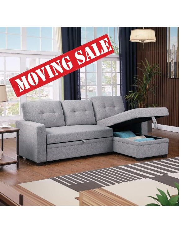 Convertible Sleeper Sectional Sofa with Storage Chaise and Ottoman