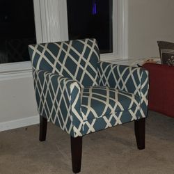 Transitional Flared Arm Armchair in Blue Trellis - retails new for over double this price