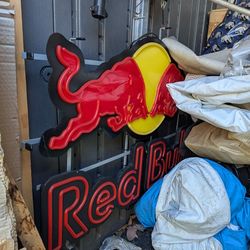 Red Bull large LED sign and countertop fridge/cooler with temperature control and lights