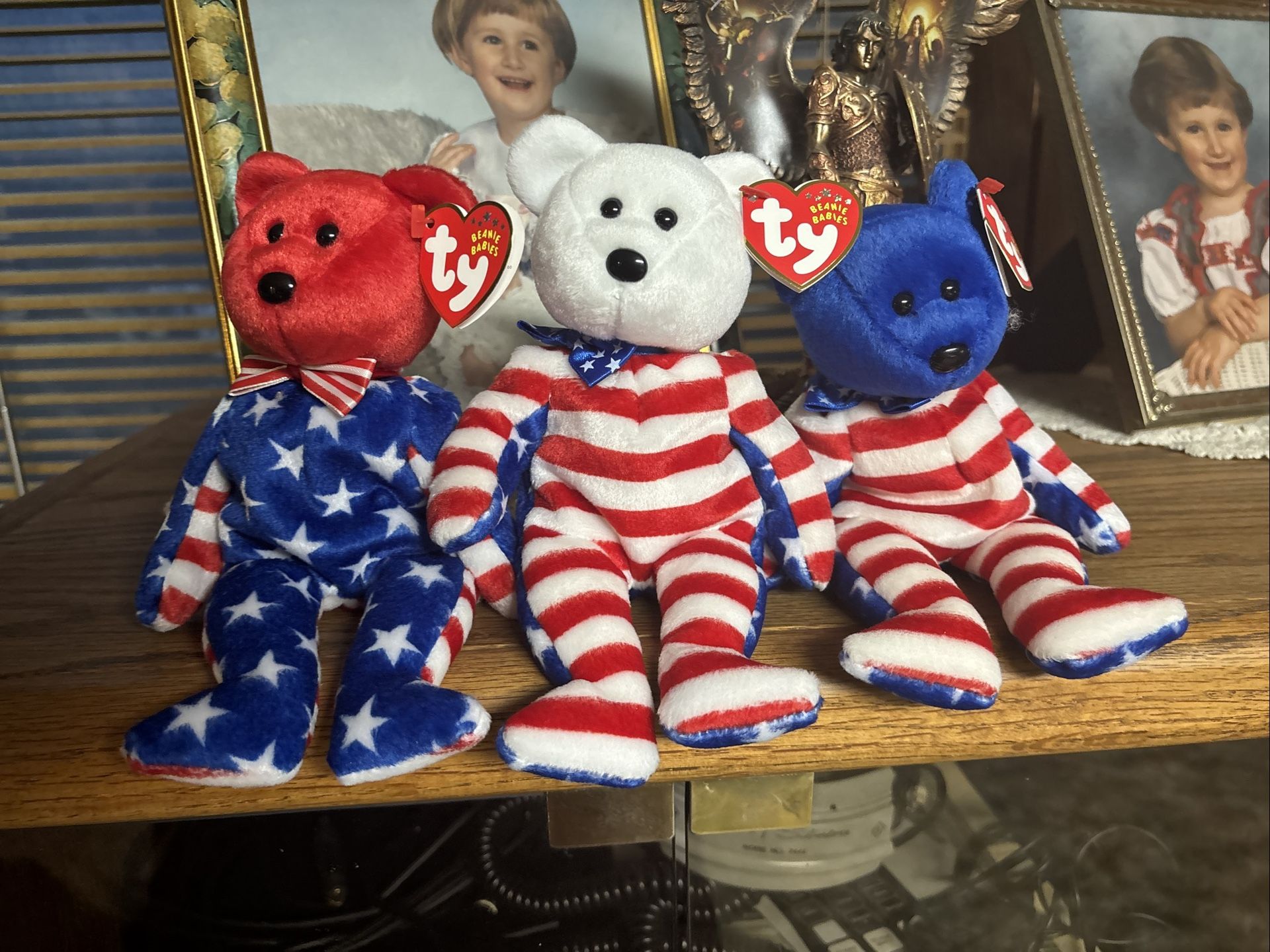 Set of 3 Ty Beanie Babies Liberty Bear  red, white, blue heads The entire set! June 14, 2001 Flag Day Original tags