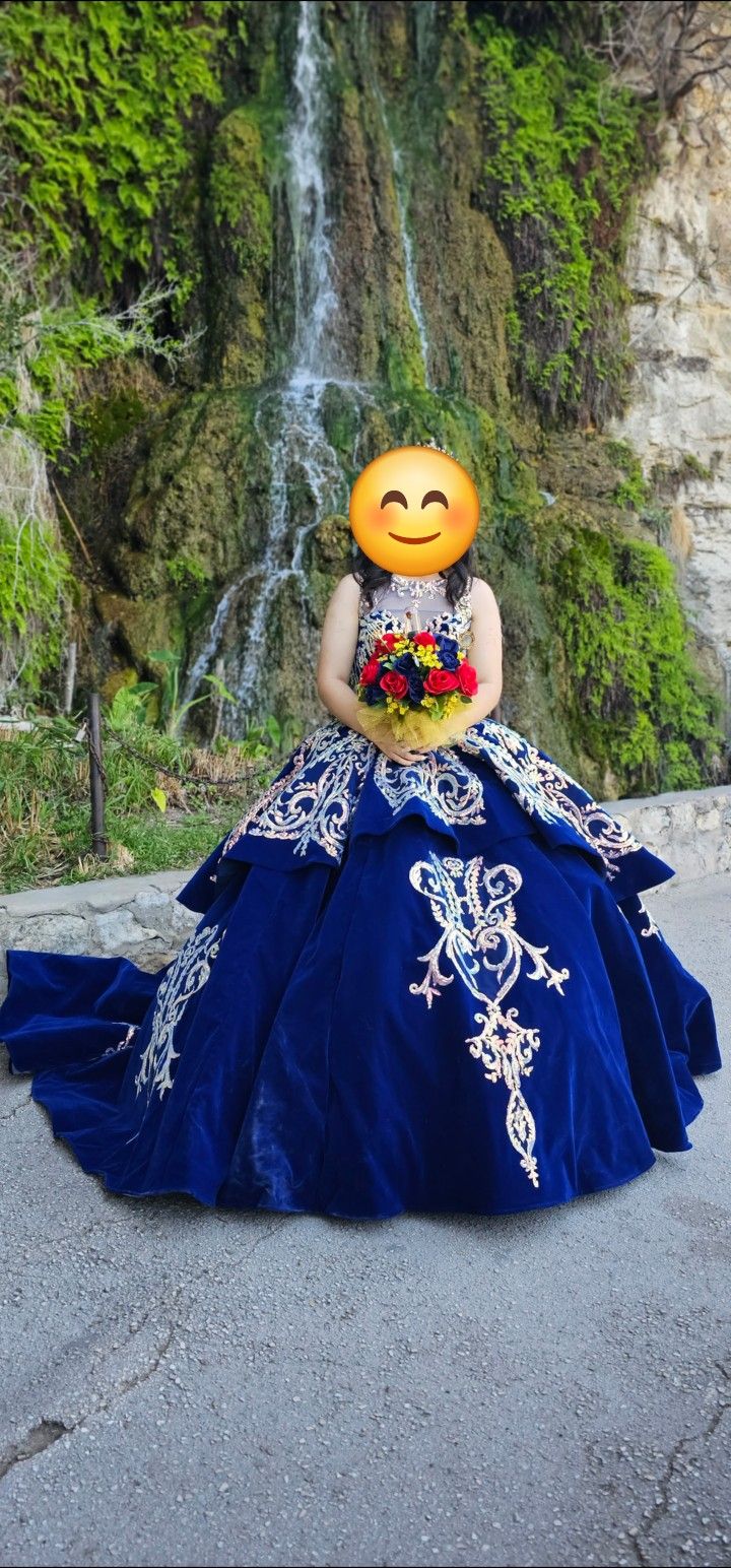 Blue And Gold Quinceanera Dress