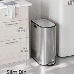13-Gallon Dual Kitchen Trash Can, 5.3 and 8 Gallon Compartments, Garbage Can with Wing Lids, Stainless Steel, Soft Close, Inner Buckets, Metallic Silv