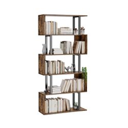 Gadroad 5-Tier Geometric Bookcase,S Shaped Bookshelf, Wood Decorative Storage Shelving, Modern Freestanding Display Shelves, Tall Book Shelf Unit