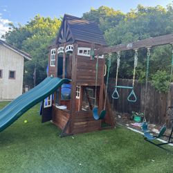 Wooden Play Set With 3 Slides 
