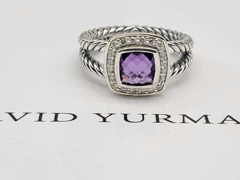David Yurman Sterling Silver Petite Albion With Amethyst Ring Sz