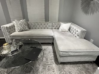 Silver Tufted Couch