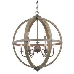 Keowee 9-Light Artisan Iron Orb Chandelier with Distressed Elm Wood Accents Progress Lighting NEW