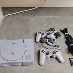 Original Playstation Console W/2 Controllers, Cables, Memory Card, Tested, Working