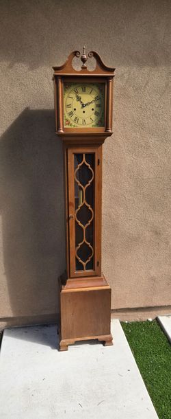 Vintage Grandfather Floral Clock Wood Case
